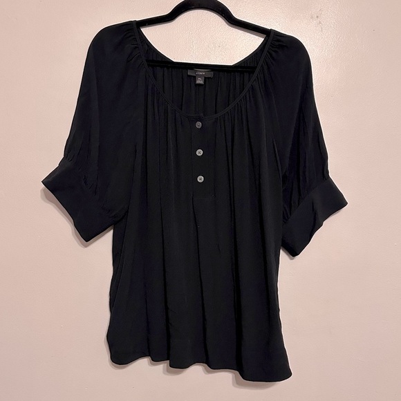 J Crew Drapey Scoopneck Button Short Sleeve Blouse size XL Black - Picture 1 of 6
